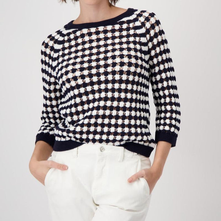 Monari Ajour Sweater - Navy/White