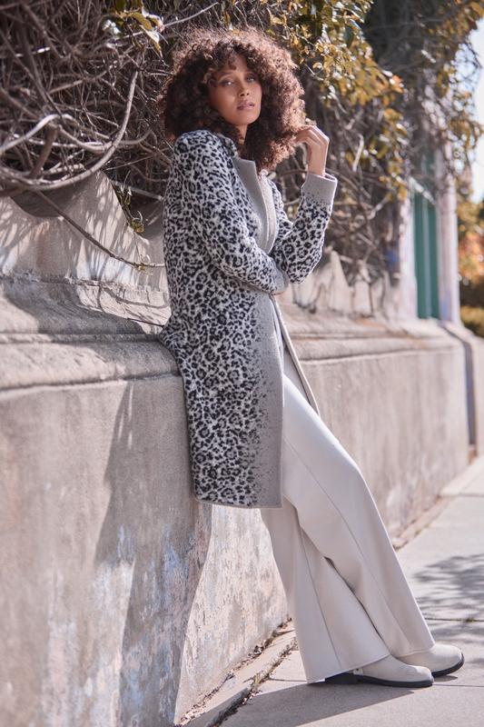 Monari Animal Print Coat - Black/Grey