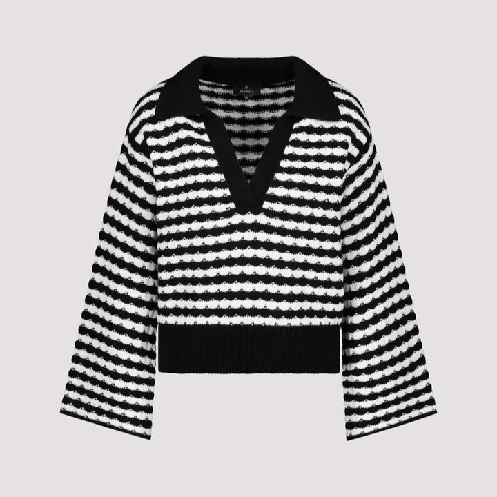 Monari Stripe Knit Polo Sweater - Black/White