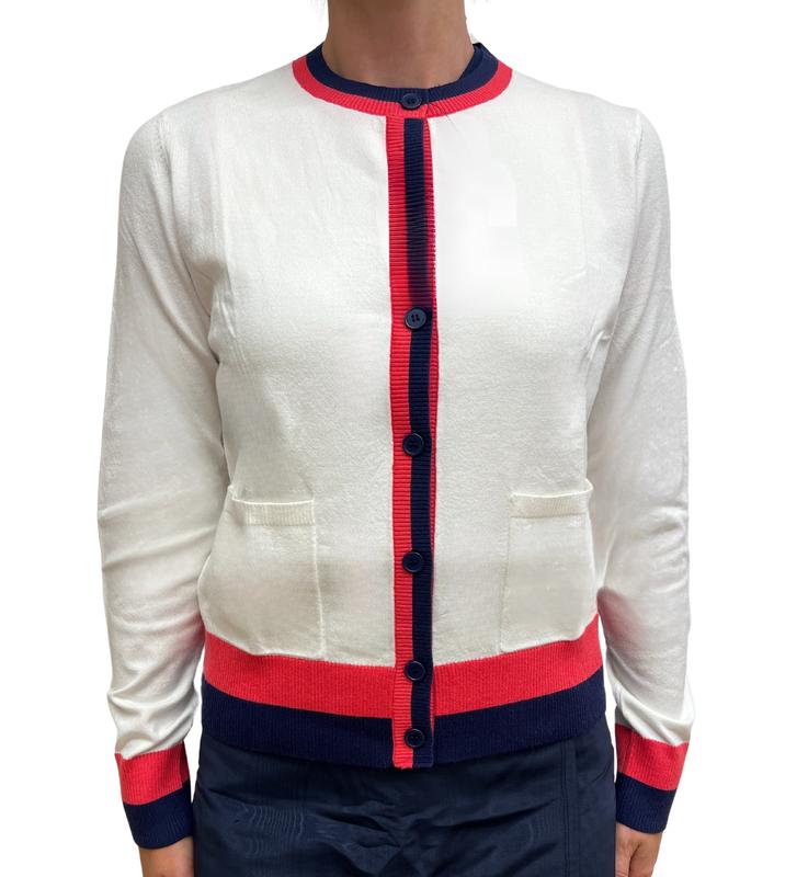 Foray Golf Knit Cardigan - White/Navy/Red