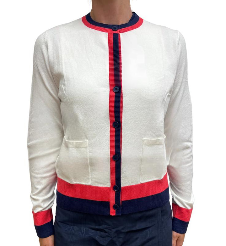 Foray Golf Knit Cardigan - White/Navy/Red