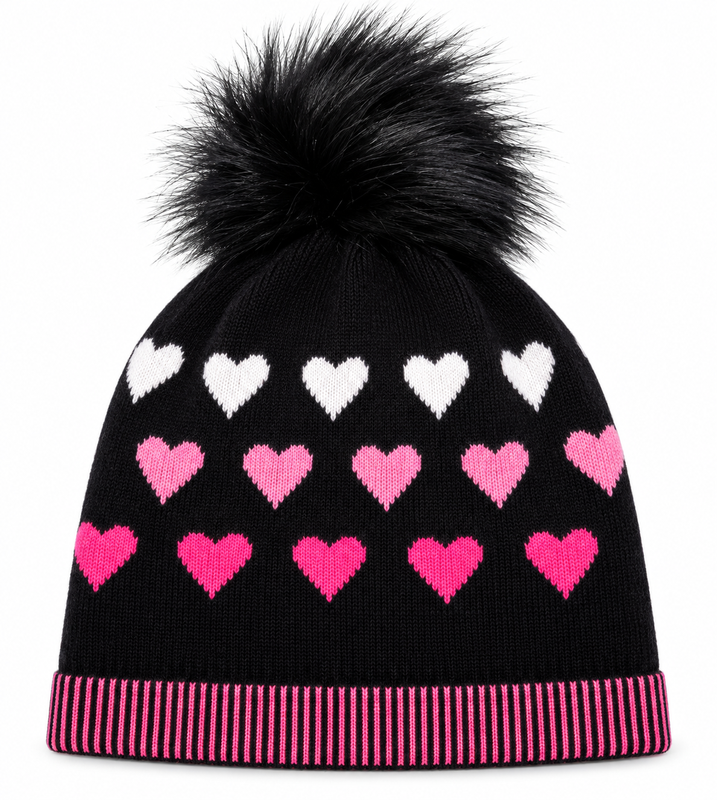 preneLOVE Lauren Heart Toque (Real Fur) - Black/Pink