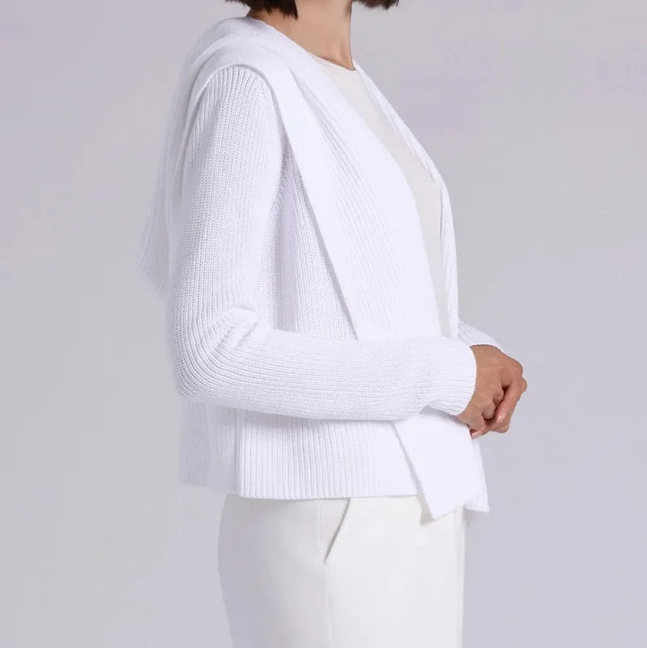 Minnie Rose Cotton Shaker Hooded Cardigan - White