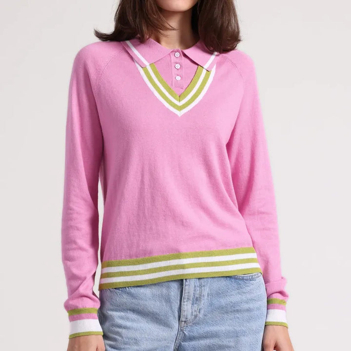 Minnie Rose Layered Polo Sweater - Raspberry/Apple