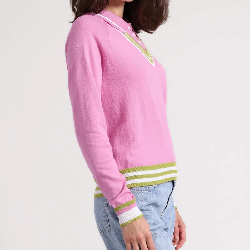 Minnie Rose Layered Polo Sweater - Raspberry/Apple
