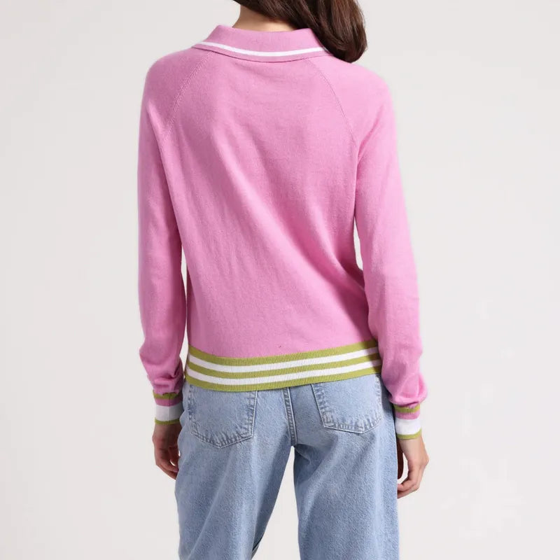 Minnie Rose Layered Polo Sweater - Raspberry/Apple