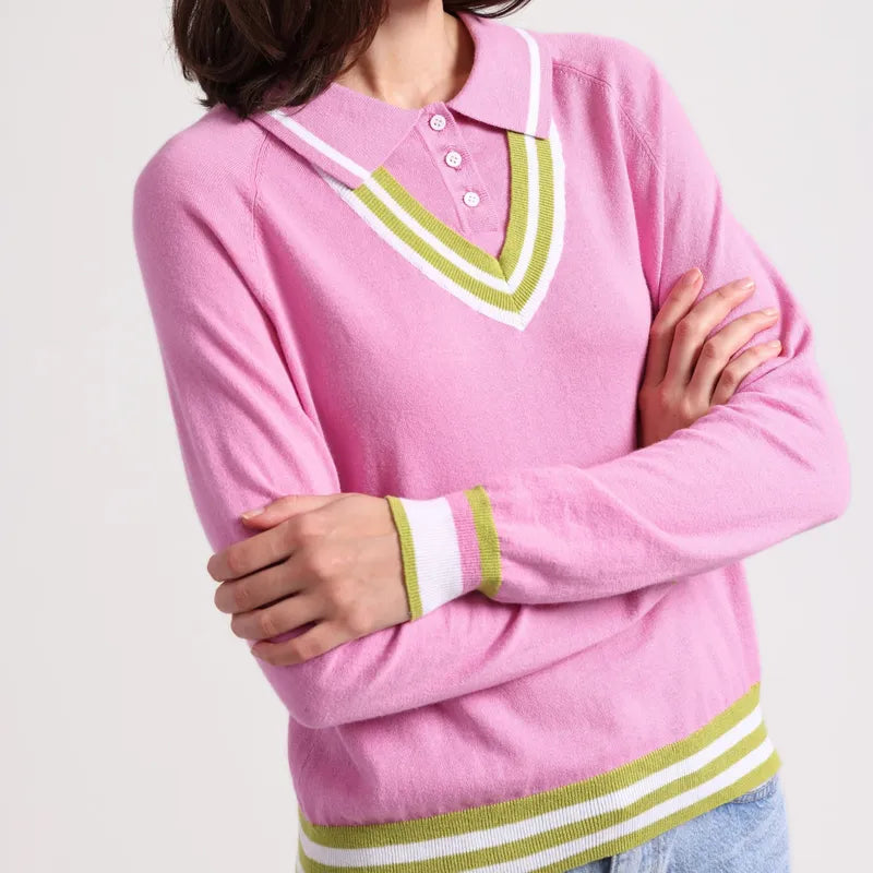 Minnie Rose Layered Polo Sweater - Raspberry/Apple