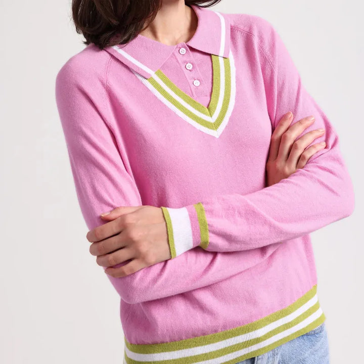 Minnie Rose Layered Polo Sweater - Raspberry/Apple