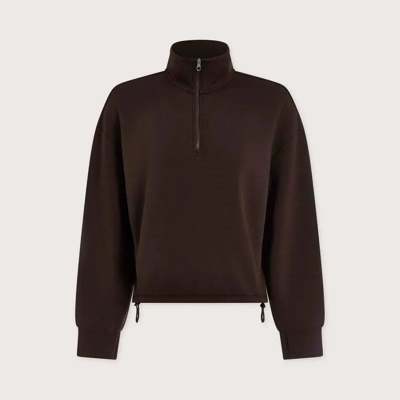 Varley Sian Cropped Zip Sweat - Coffee Bean