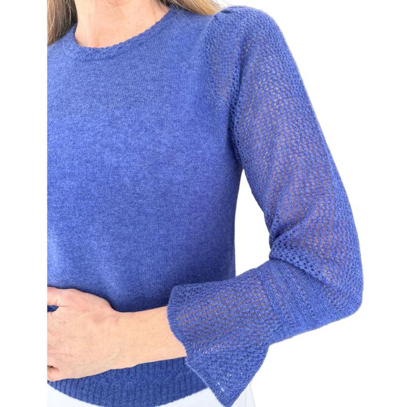 Alashan Cashmere Sophia Mesh Sleeve Top - Cape Cod