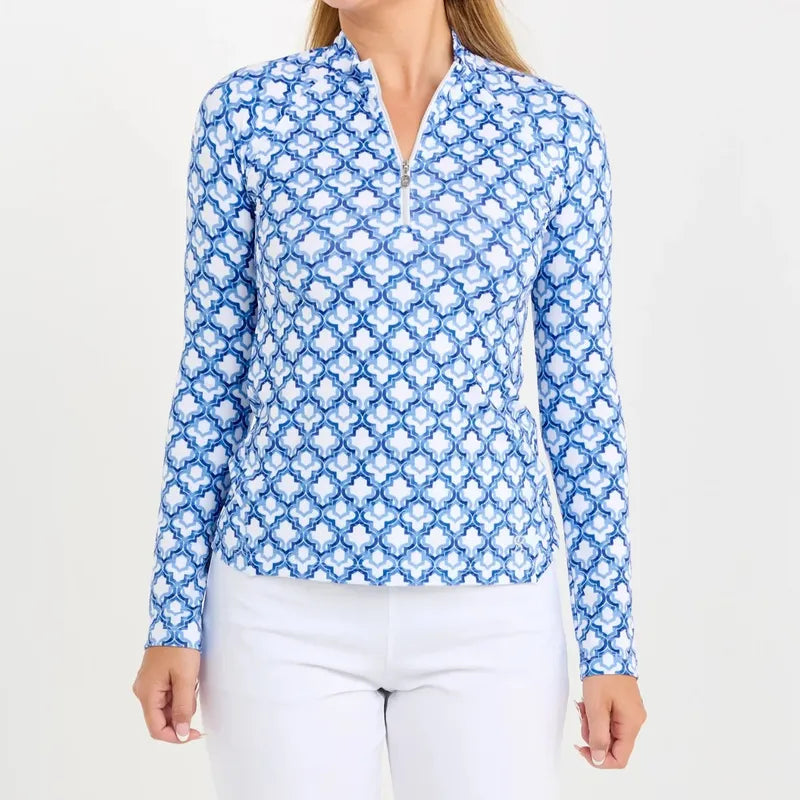 Sofibella Kaleidoscope Raglan L/S Top - Periwinkle/White