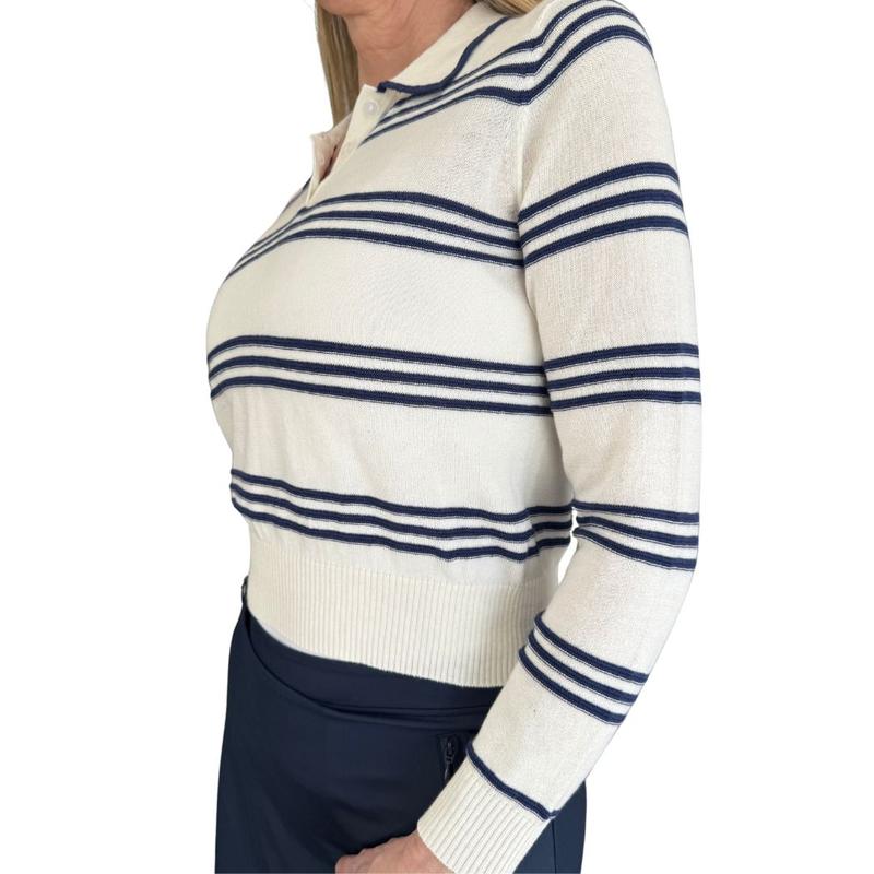Alashan Cashmere Parker Stripe Polo - White/Midnight