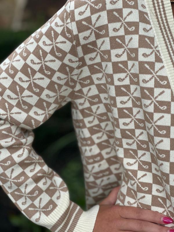 Club Special Crossed Clubs Cardigan - Camel/White
