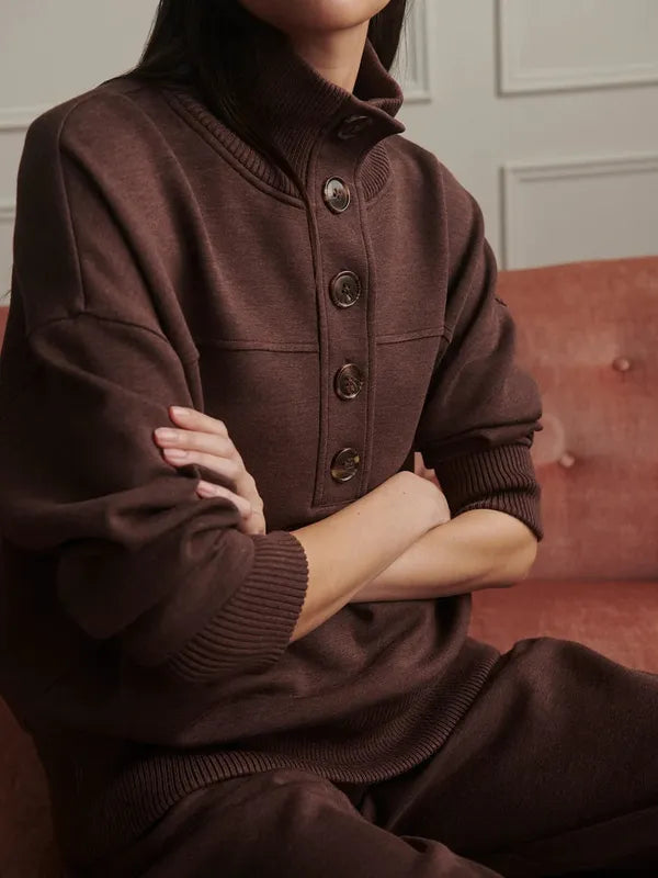Varley Bronya Button Sweat - Coffee Bean Marl