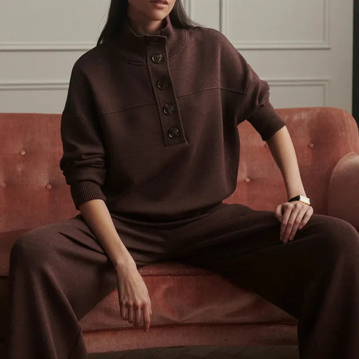 Varley Bronya Button Sweat - Coffee Bean Marl
