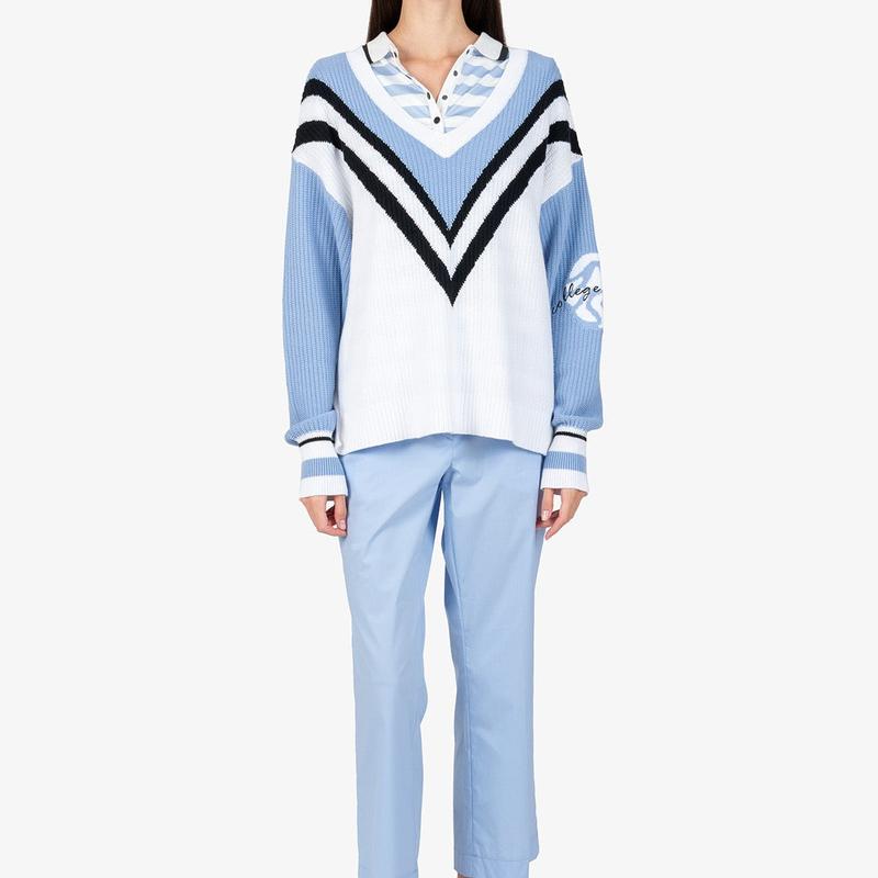 Sportalm V-Neck Colour Block Sweater - White/Blue
