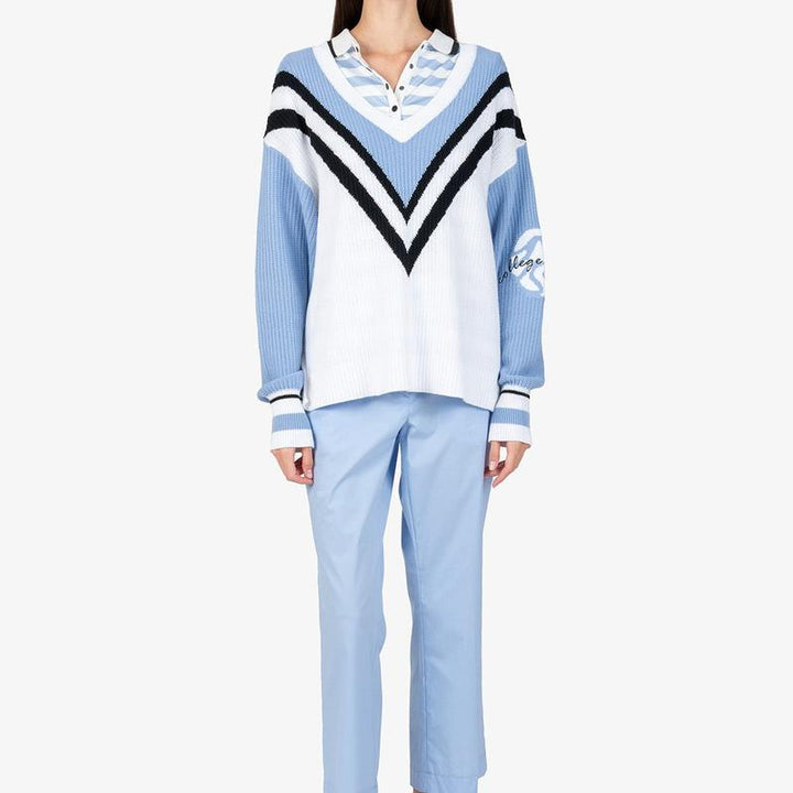 Sportalm V-Neck Colour Block Sweater - White/Blue