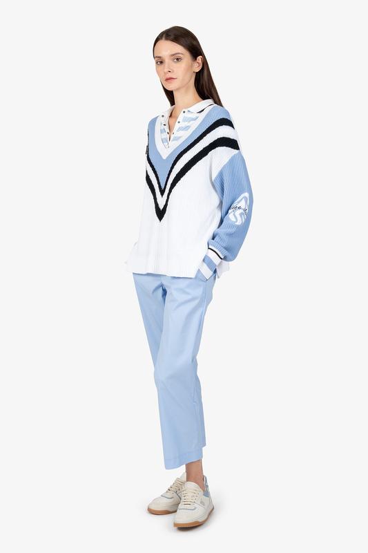 Sportalm V-Neck Colour Block Sweater - White/Blue
