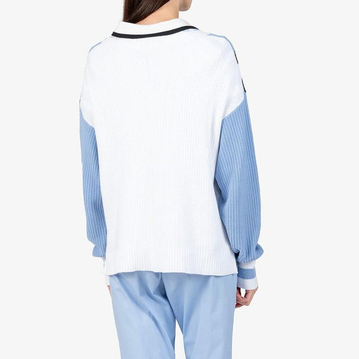 Sportalm V-Neck Colour Block Sweater - White/Blue