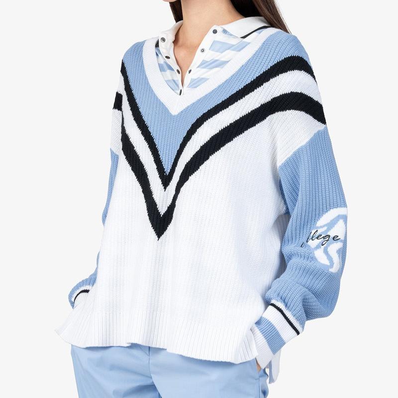 Sportalm V-Neck Colour Block Sweater - White/Blue