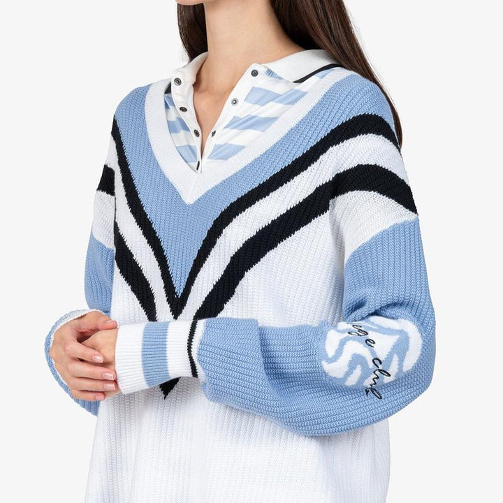 Sportalm V-Neck Colour Block Sweater - White/Blue