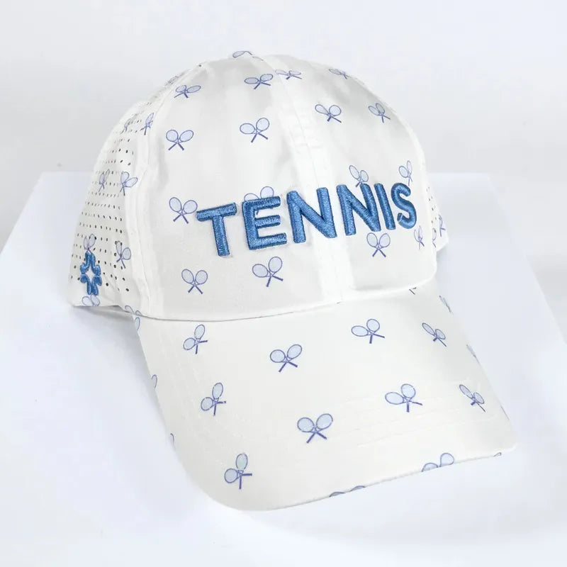 Vimhue Tennis Puff/Racquets Hat - White/Blue