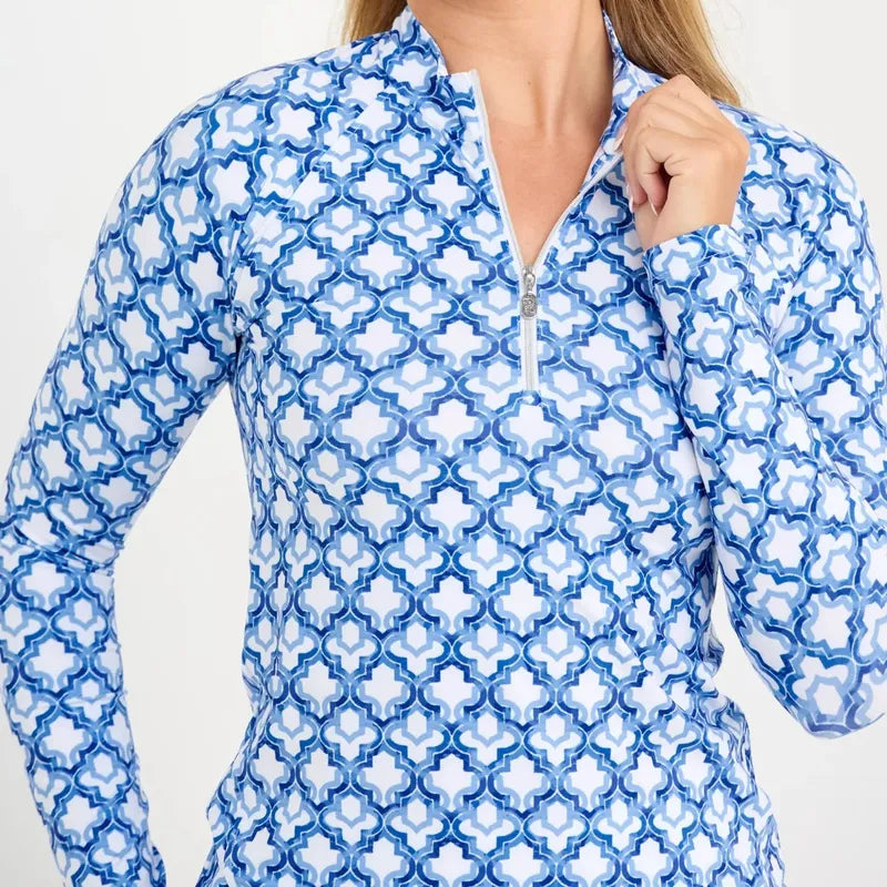 Sofibella Kaleidoscope Raglan L/S Top - Periwinkle/White