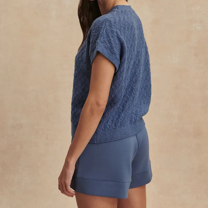 Varley Manae Pointelle Knit Top - Bijou Blue