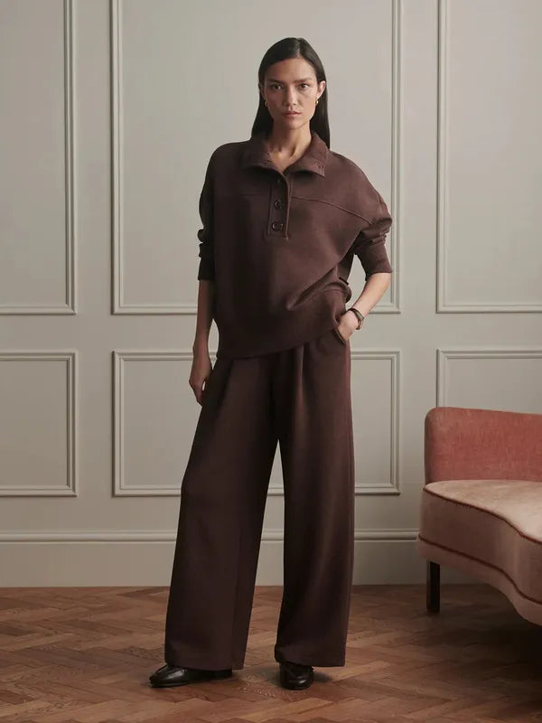 Varley Bronya Button Sweat - Coffee Bean Marl