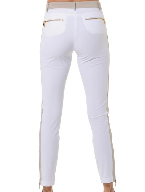 MDC Double Zip Ankle Pants - White/Light Taupe (gold zip)