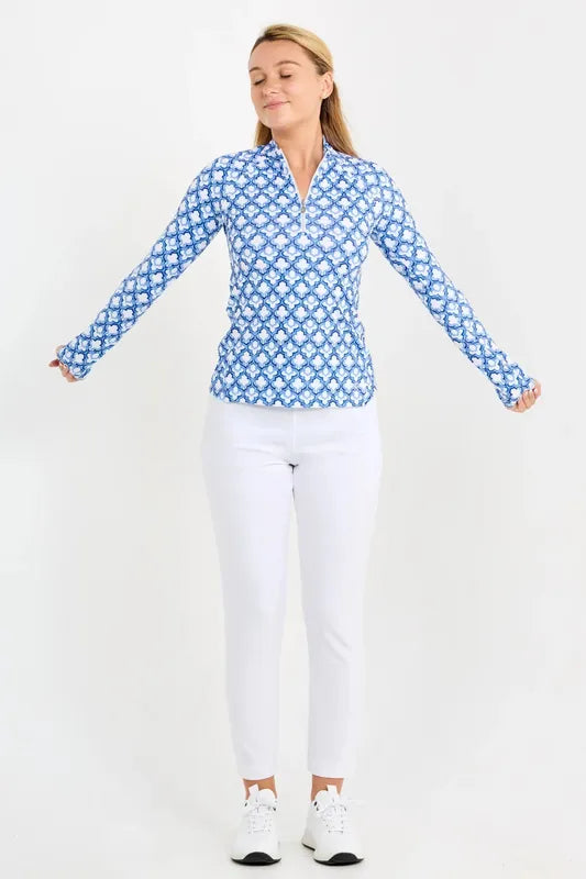 Sofibella Kaleidoscope Raglan L/S Top - Periwinkle/White