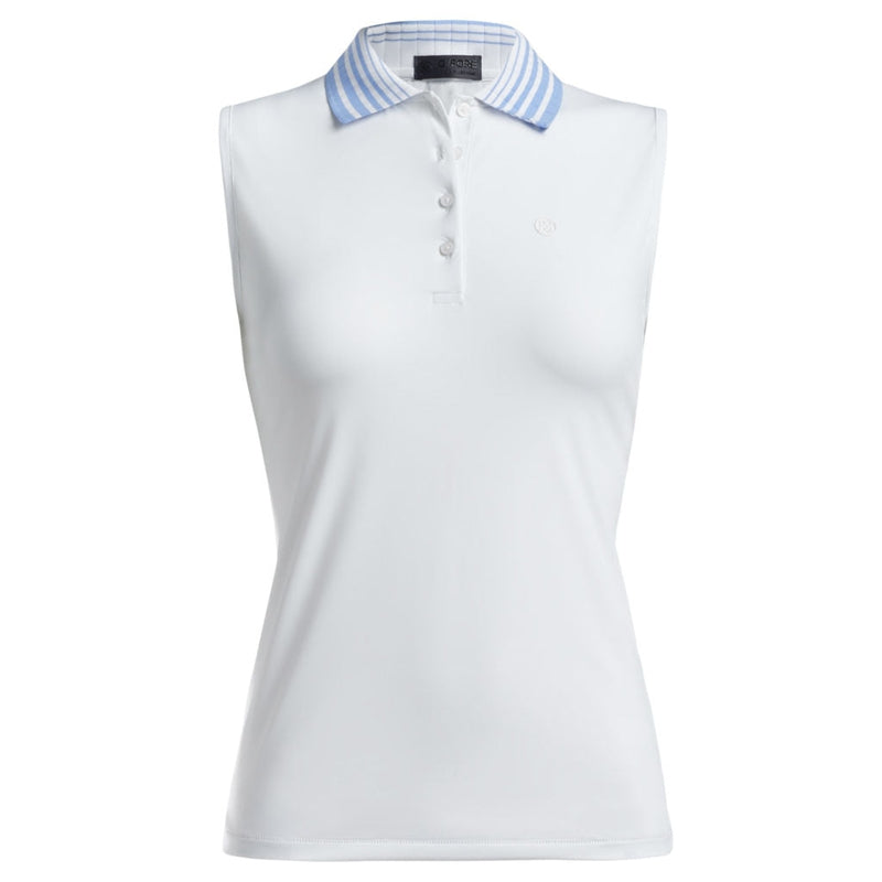 G/Fore Pleated Collar S/L Polo - Snow/Blue Trim