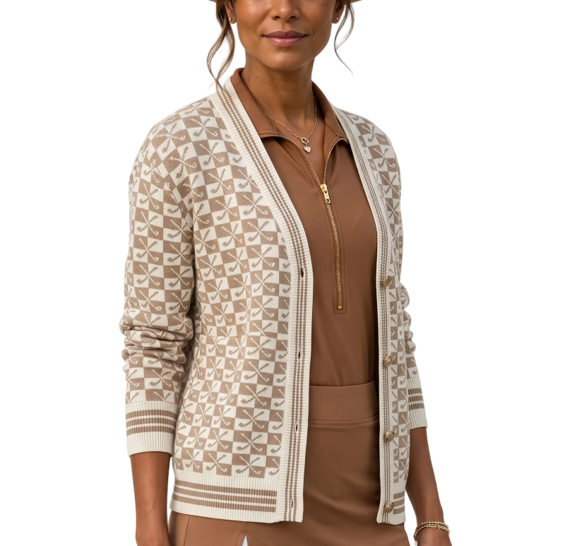 Club Special Crossed Clubs Cardigan - Camel/White
