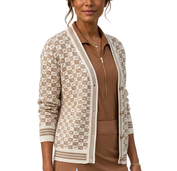 Club Special Crossed Clubs Cardigan - Camel/White