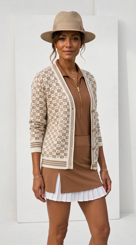 Club Special Crossed Clubs Cardigan - Camel/White