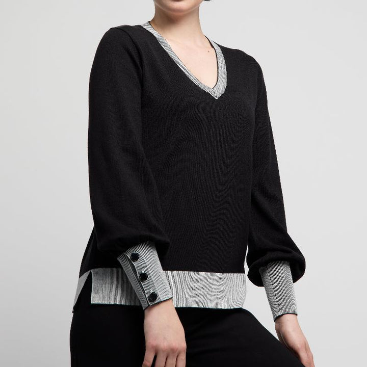 Atelier by Lyse Spenard V-Neck Sweater - Black Combo