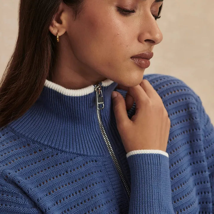 Varley Morwenna Zip Knit Top - Bijou Blue