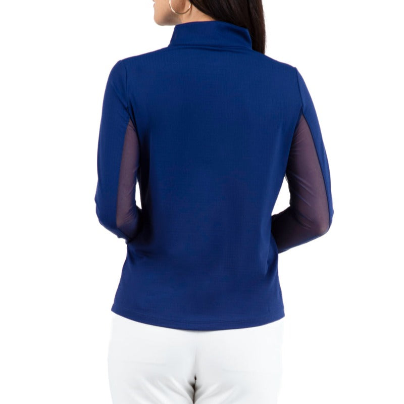 IBKUL Solid L/S Mock Neck Top - Navy