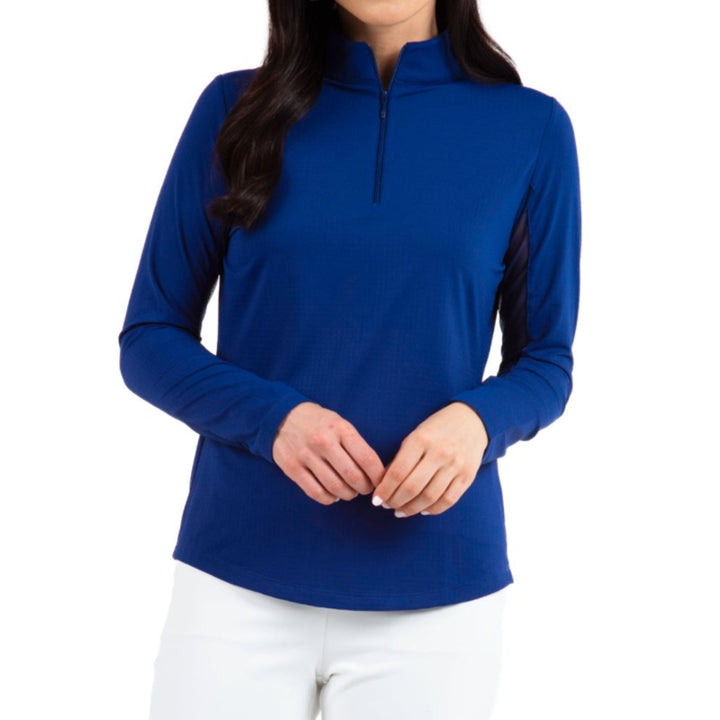 IBKUL Solid L/S Mock Neck Top - Navy