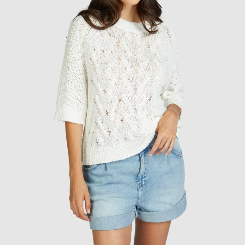 Marc Aurel Cable S/S Sweater - White