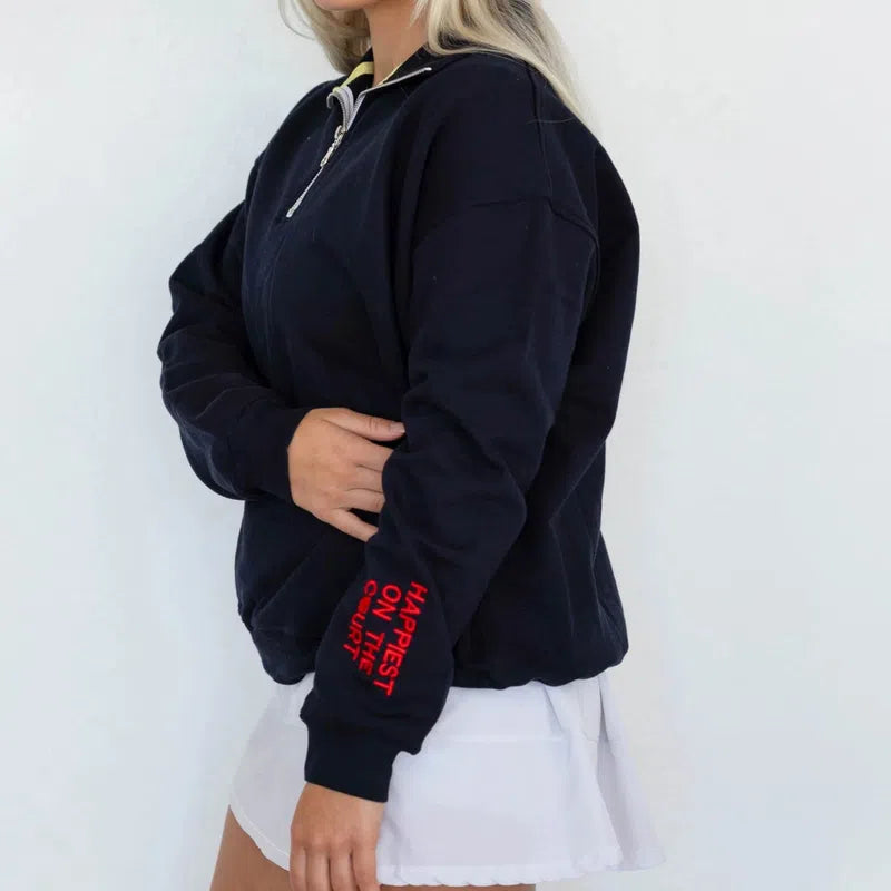 CourtLife Happiest on The Tennis Court Zip Sweatshirt - Various Colours