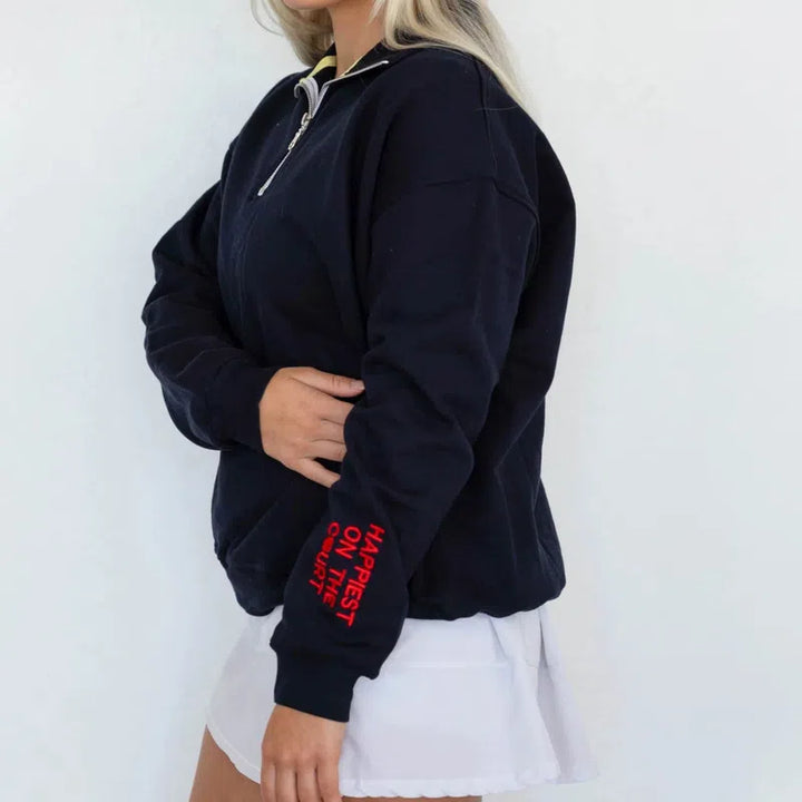 CourtLife Happiest on The Tennis Court Zip Sweatshirt - Various Colours