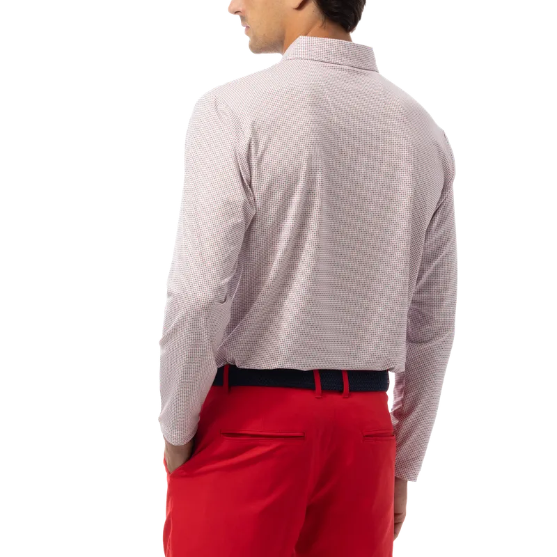 SanSoleil Men's Solair L/S Polo - White/Red Dot