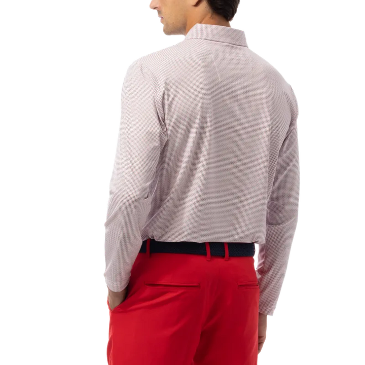 SanSoleil Men's Solair L/S Polo - White/Red Dot