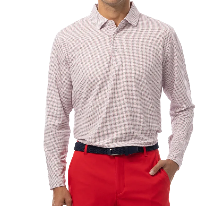 SanSoleil Men's Solair L/S Polo - White/Red Dot
