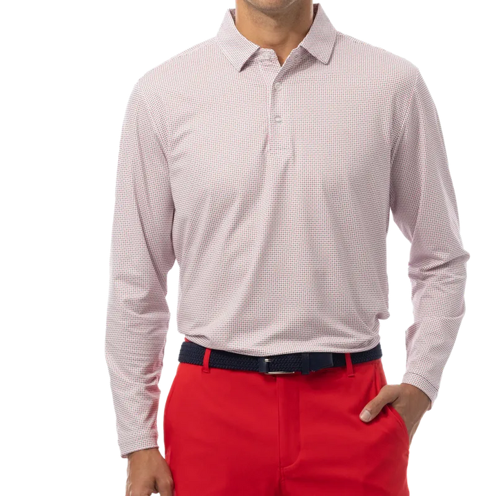 SanSoleil Men's Solair L/S Polo - White/Red Dot