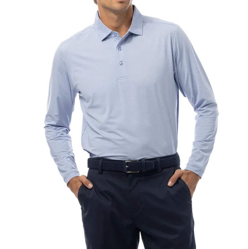 SanSoleil Men's Melange Stripe L/S Polo - Blue/White