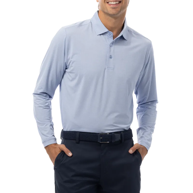 SanSoleil Men's Melange Stripe L/S Polo - Blue/White