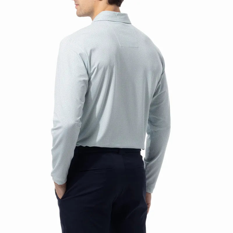 SanSoleil Men's Soltek L/S Polo - Green/Navy