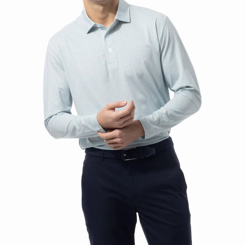 SanSoleil Men's Soltek L/S Polo - Green/Navy